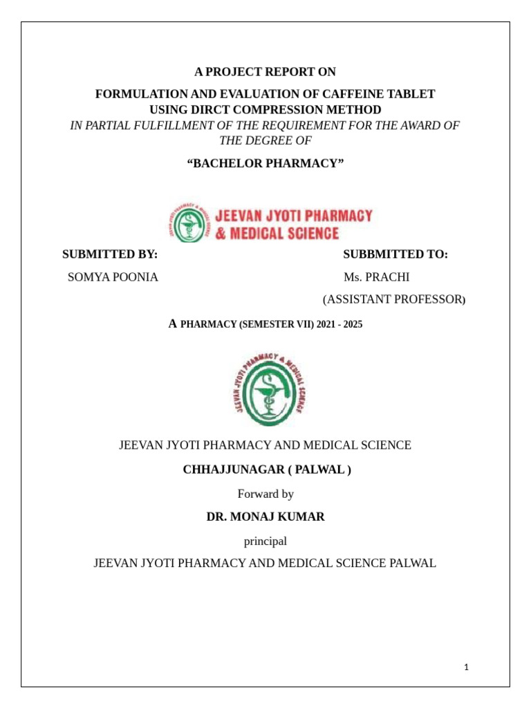 Caffeine Tablet Formulation Report | PDF | Tablet (Pharmacy ...