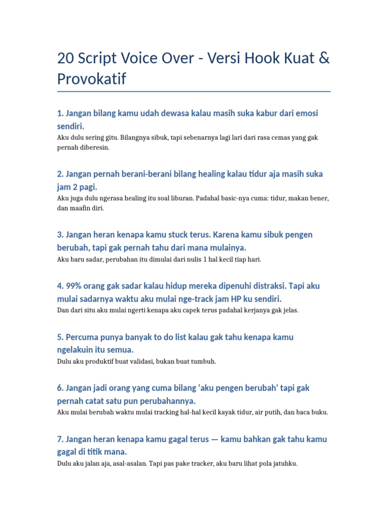 20 Script Vo untuk Perubahan Diri | PDF