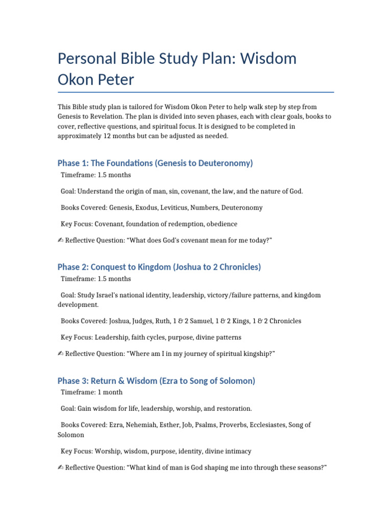 Printable Bible Study Plan for Wisdom | PDF | Jesus | Book Of Deuteronomy