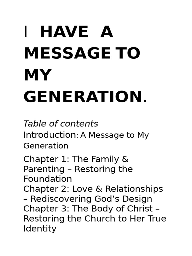 A Call to My Generation: Restoring Values | PDF | Love | Jesus