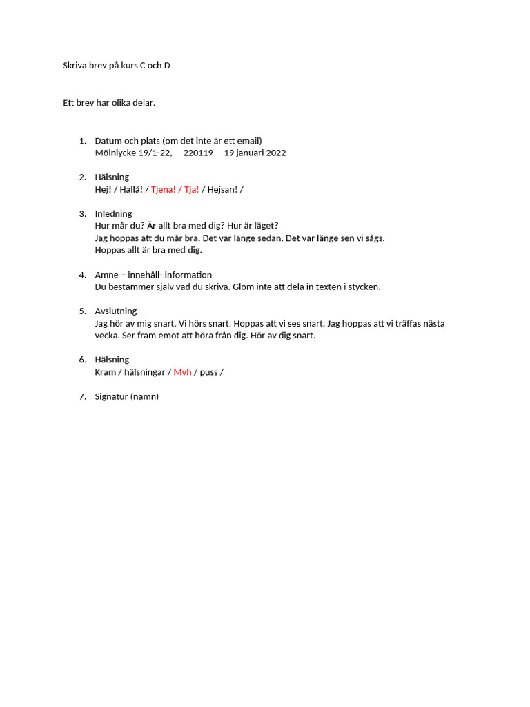 Skriva Brev På Kurs C Och D | PDF