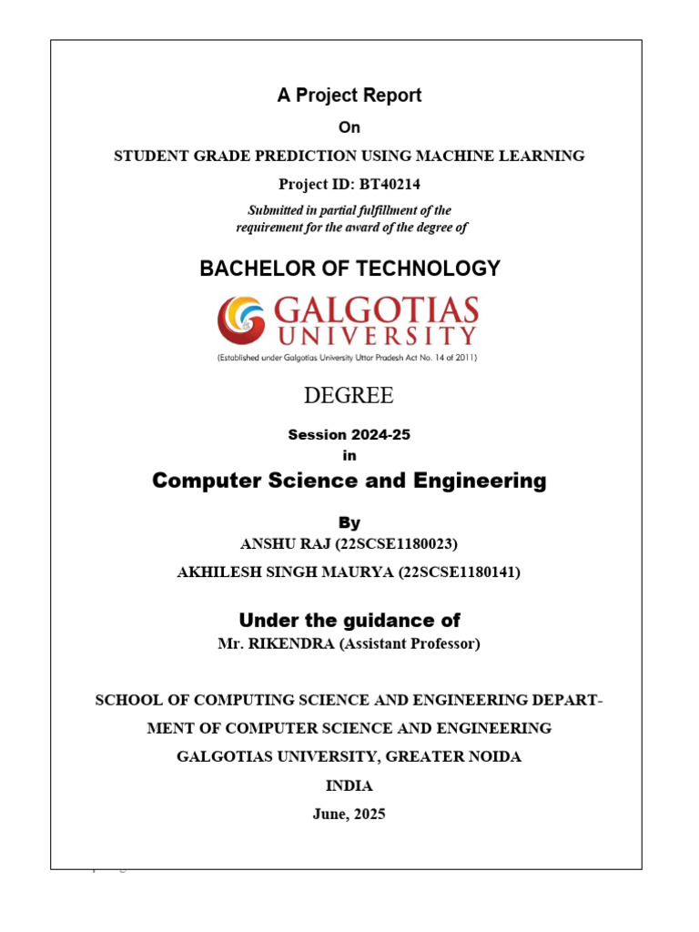Student Grade Prediction with ML | PDF | Machine Learning | Regression ...
