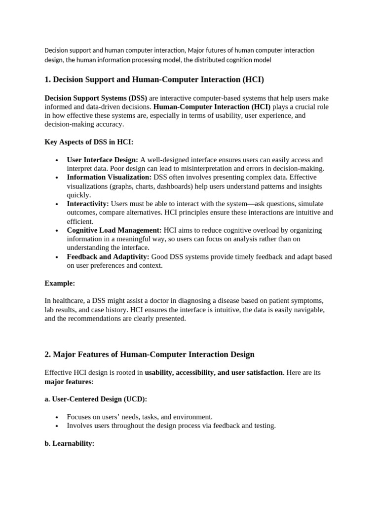 Decision Support in Human-Computer Interaction | PDF | Human–Computer ...