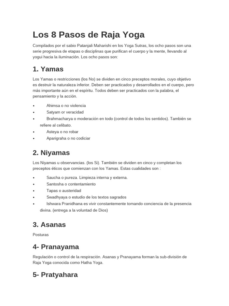 Ocho Pasos del Raja Yoga según Patanjali | PDF