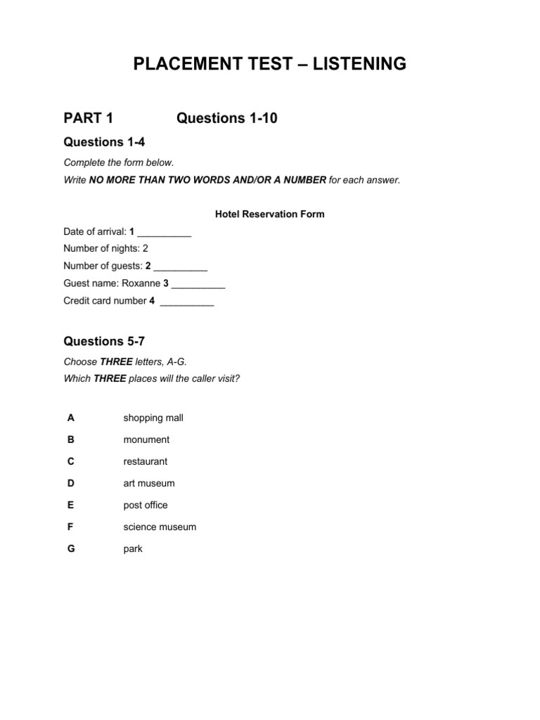 Listening Placement Test Ver1 | PDF