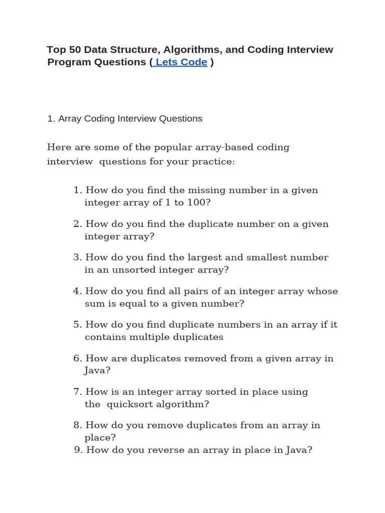 Top 50 Coding Interview Questions | PDF | String (Computer Science ...