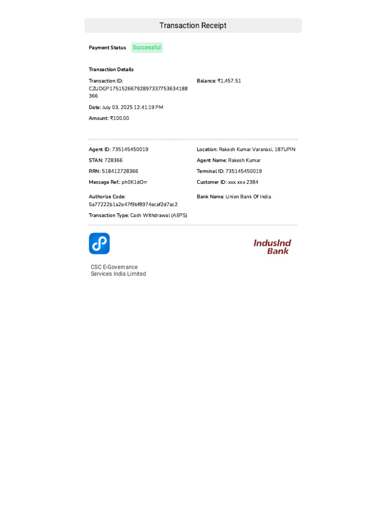 Transaction Receipt: Successful | PDF
