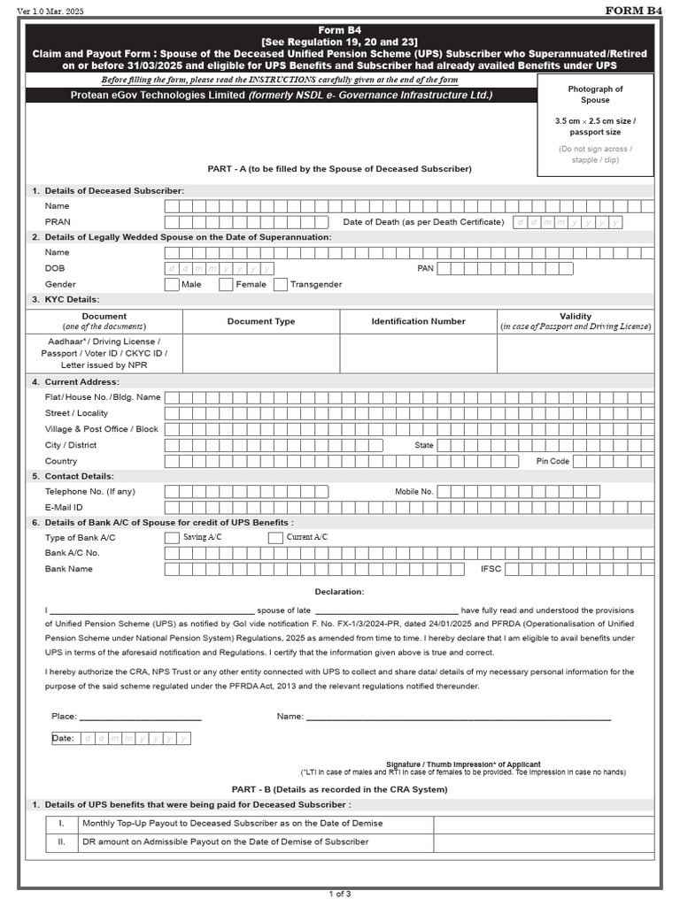 Unified Pension Scheme (UPS) Form B4 | PDF | Pension