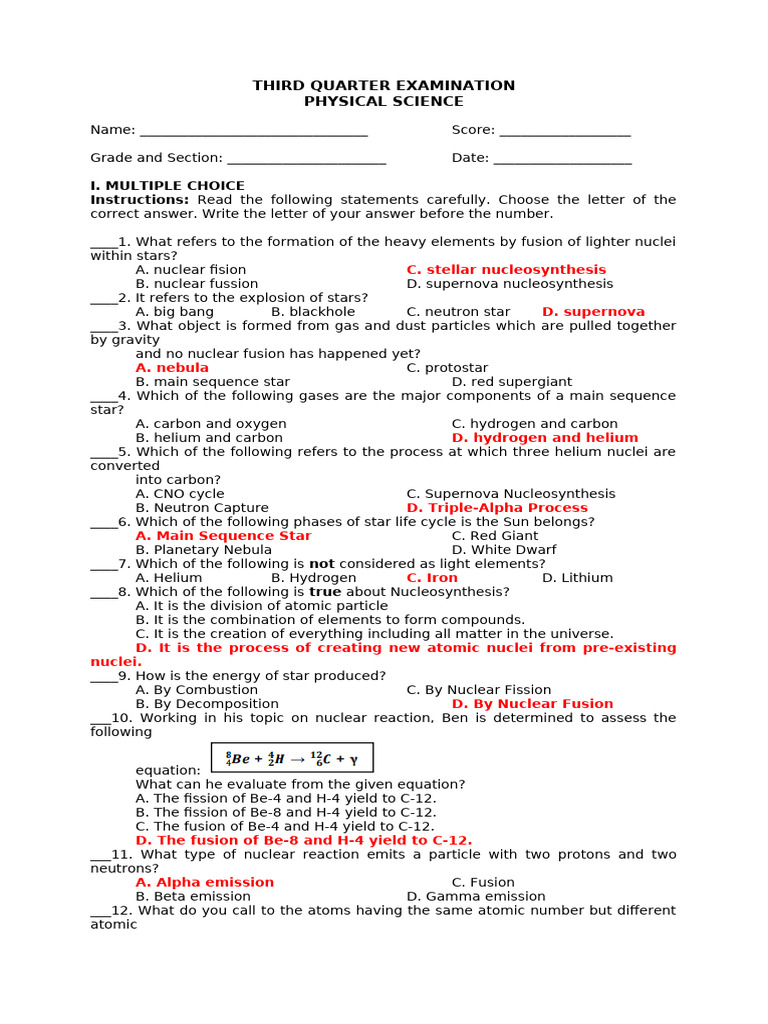 3rd Quarter Exam - Answer Key | PDF | Chemical Polarity | Chemical Bond