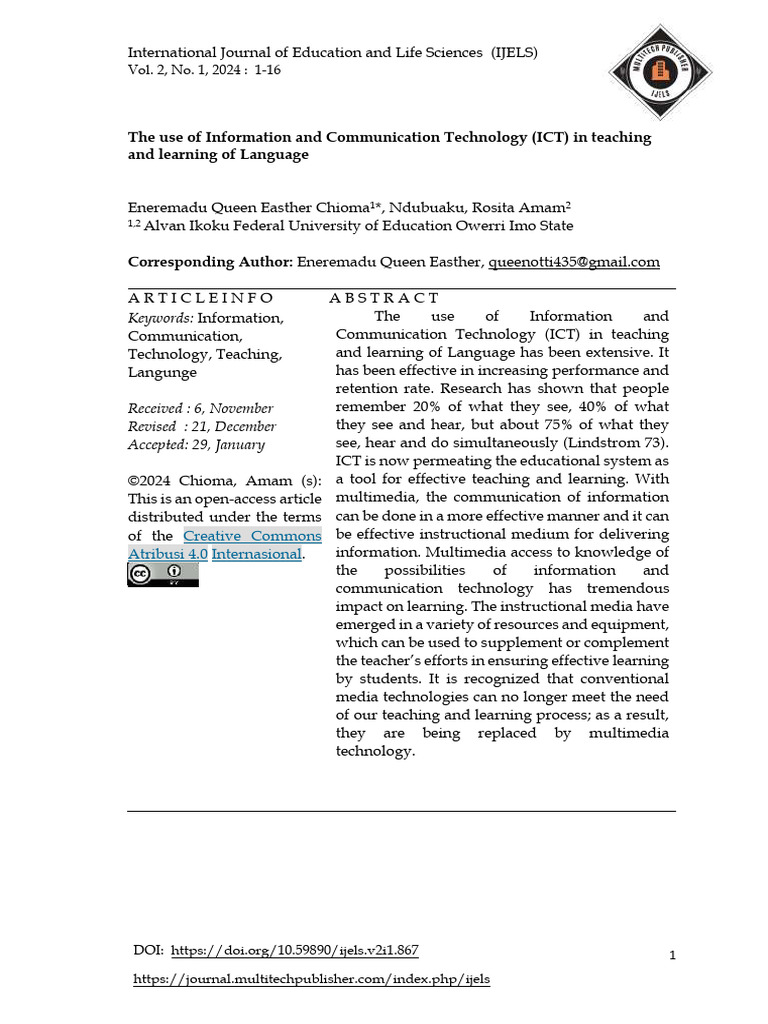 The Use of Information and Communication Technolog | PDF | Educational ...