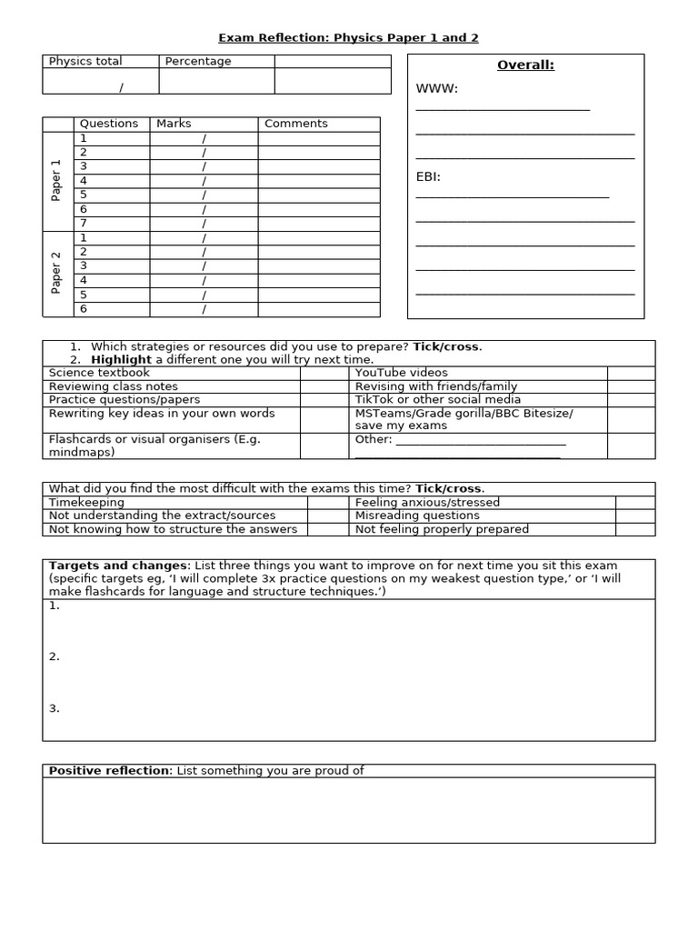 Exam Reflection | PDF