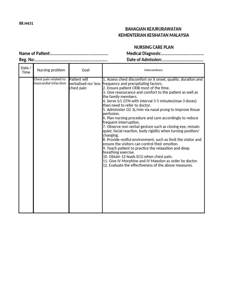 Nursing Care Plan for Chest Pain Management | PDF | Hypoglycemia ...