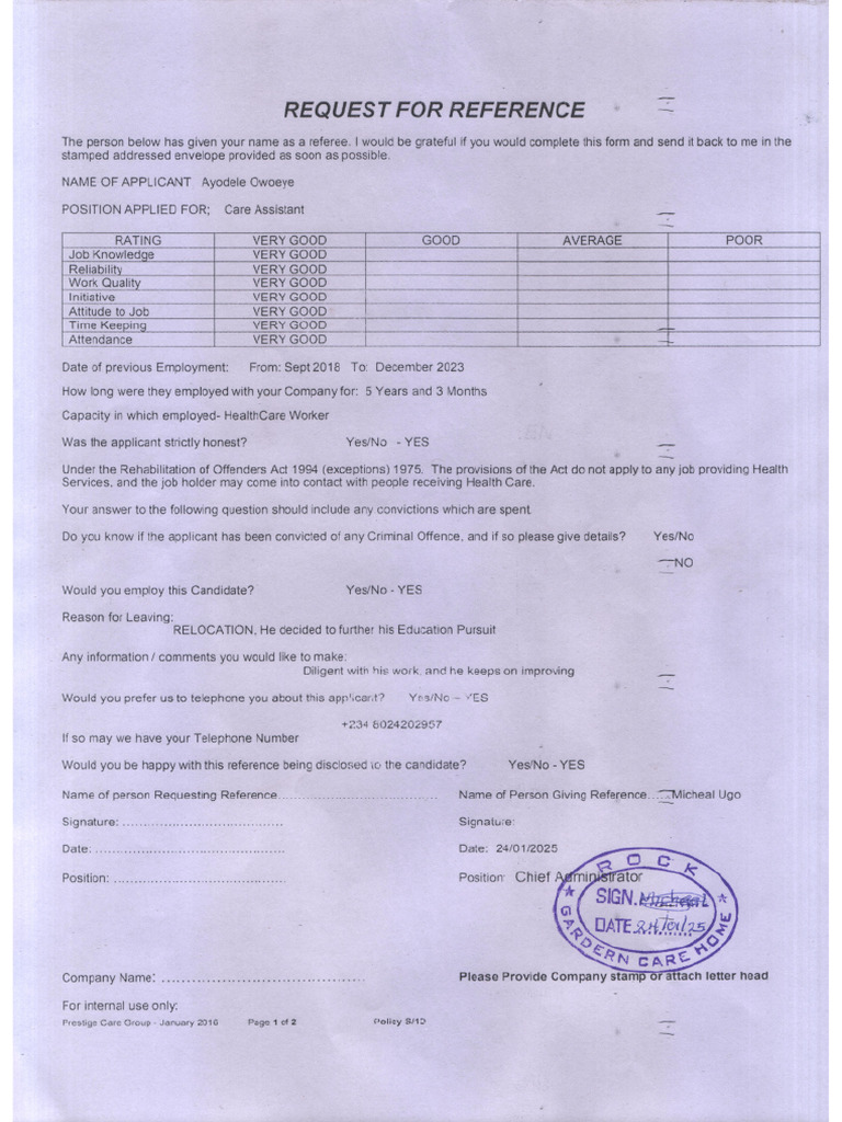 Request For Reference | PDF