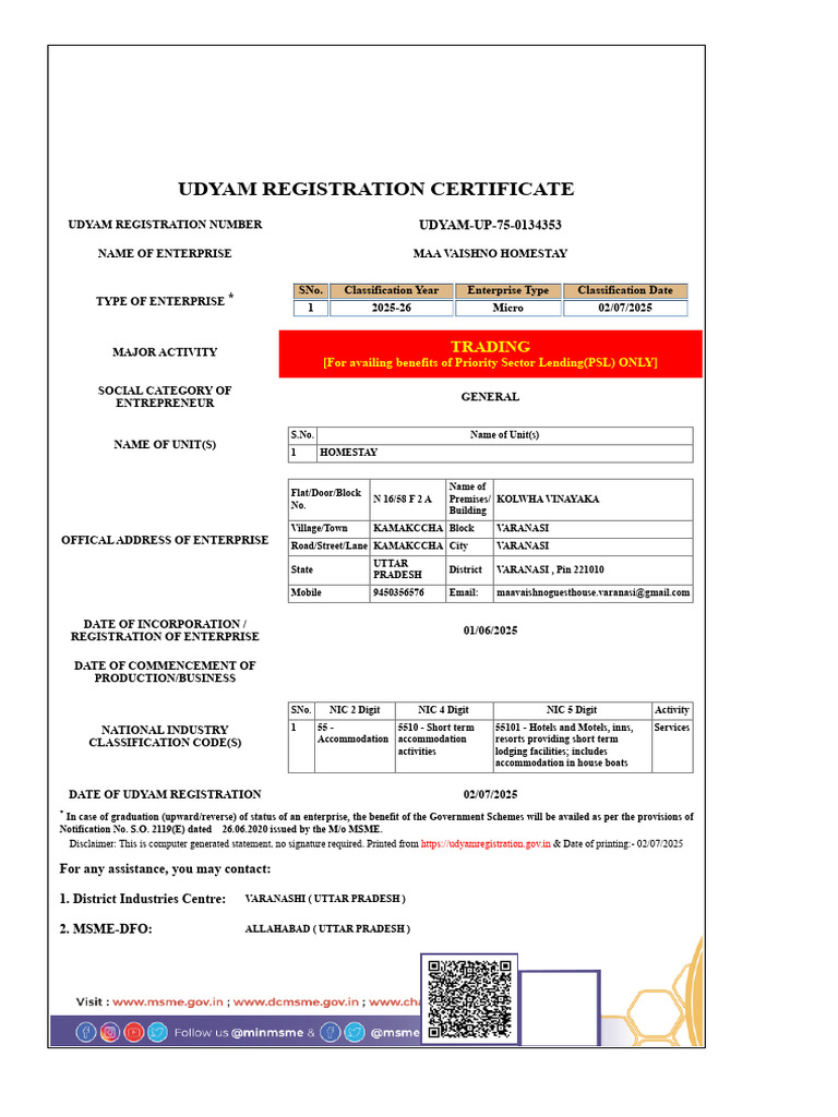 Homestay Registration in Varanasi | PDF