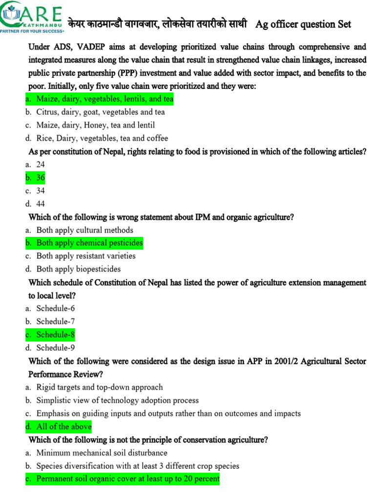 Agricultural Officer Exam Questions 2082 | PDF | Agriculture | Soil
