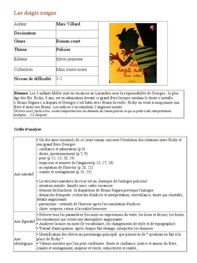 Les Doigts Rouges Questionnaire Cm1 Pdf Les Doigts Rouges!