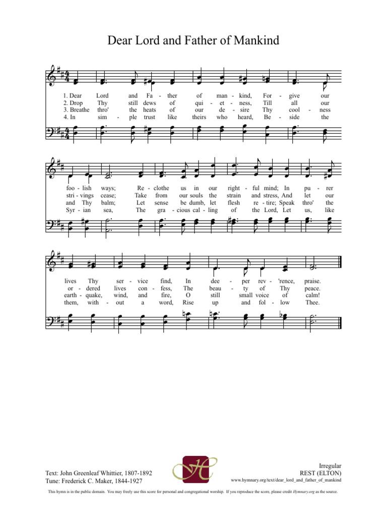Dear Lord and Father of Mankind Hymn | PDF | Hymns | Christian Hymns