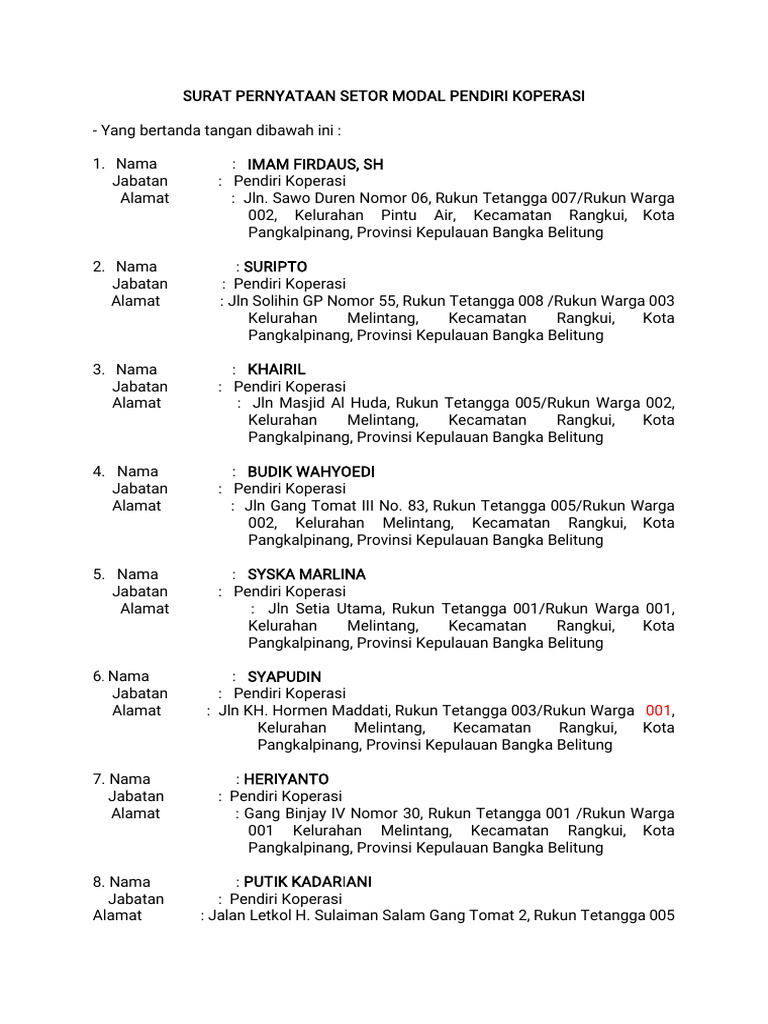 Lampiran 5 (Surat Pernyataan Setor Modal Pendiri Koperasi Dan ...