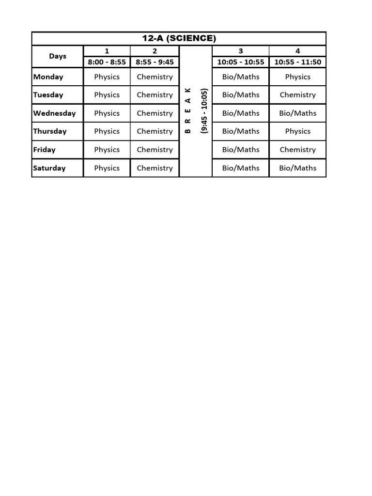 Weekly Science Class Schedule | PDF