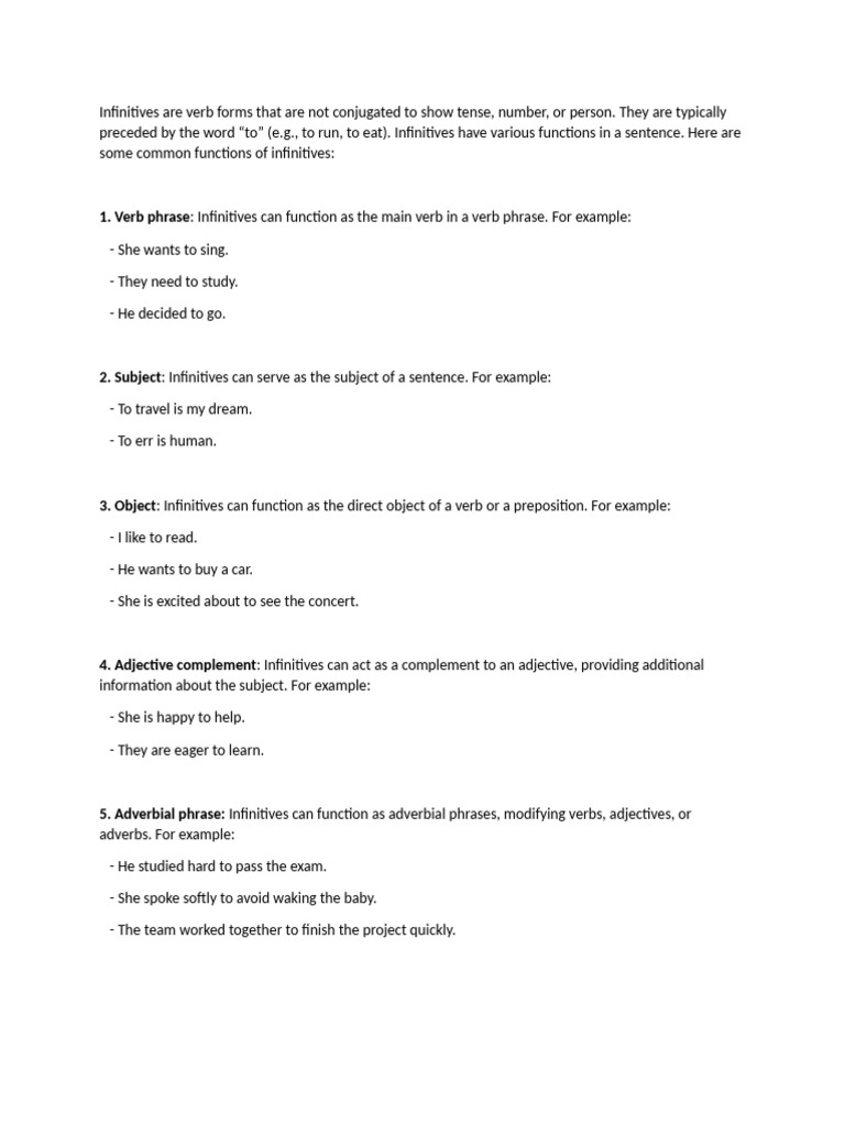 Functions of Infinitives | PDF