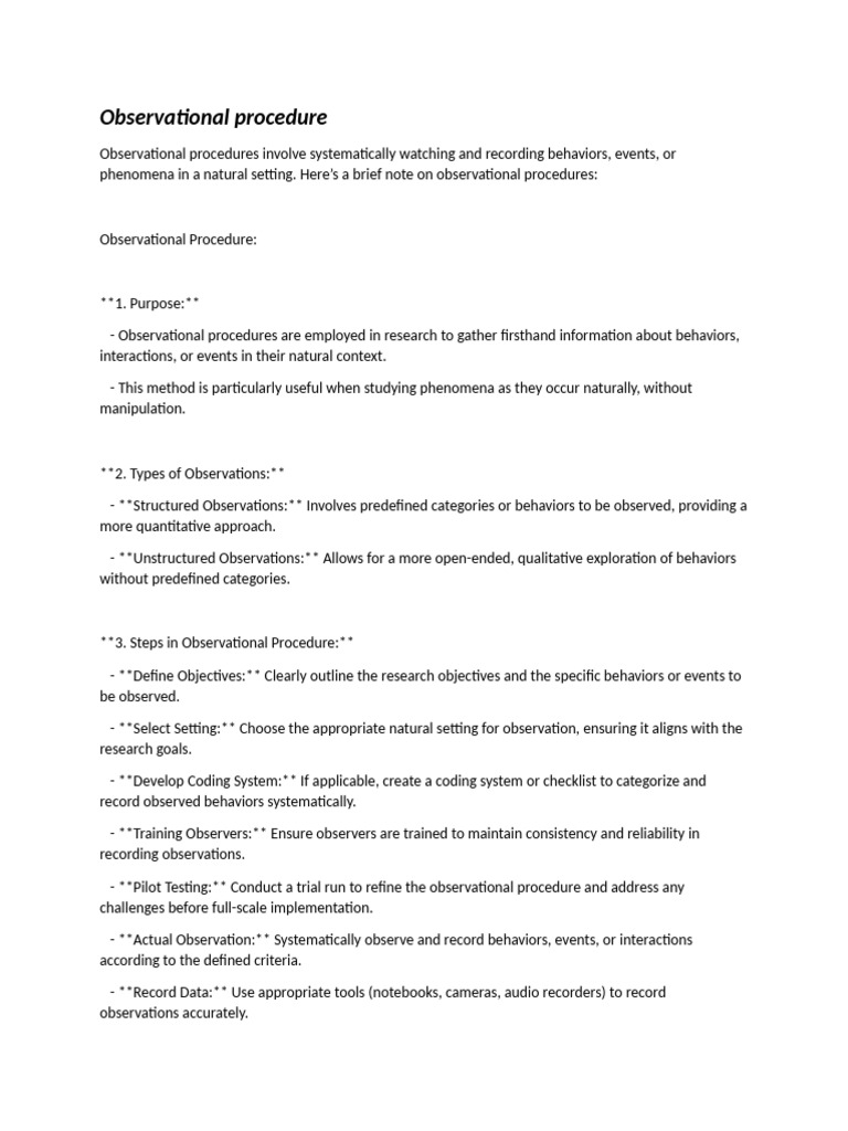 Observational Procedure Overview | PDF | Quantitative Research ...