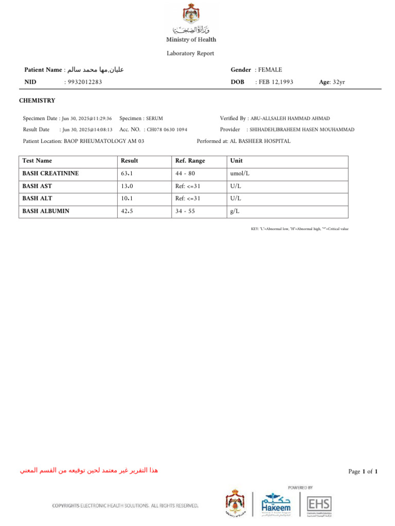 Laboratory Report for Female Patient | PDF