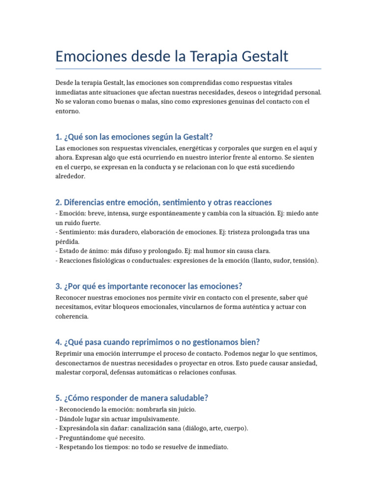 Emociones en la Terapia Gestalt | PDF