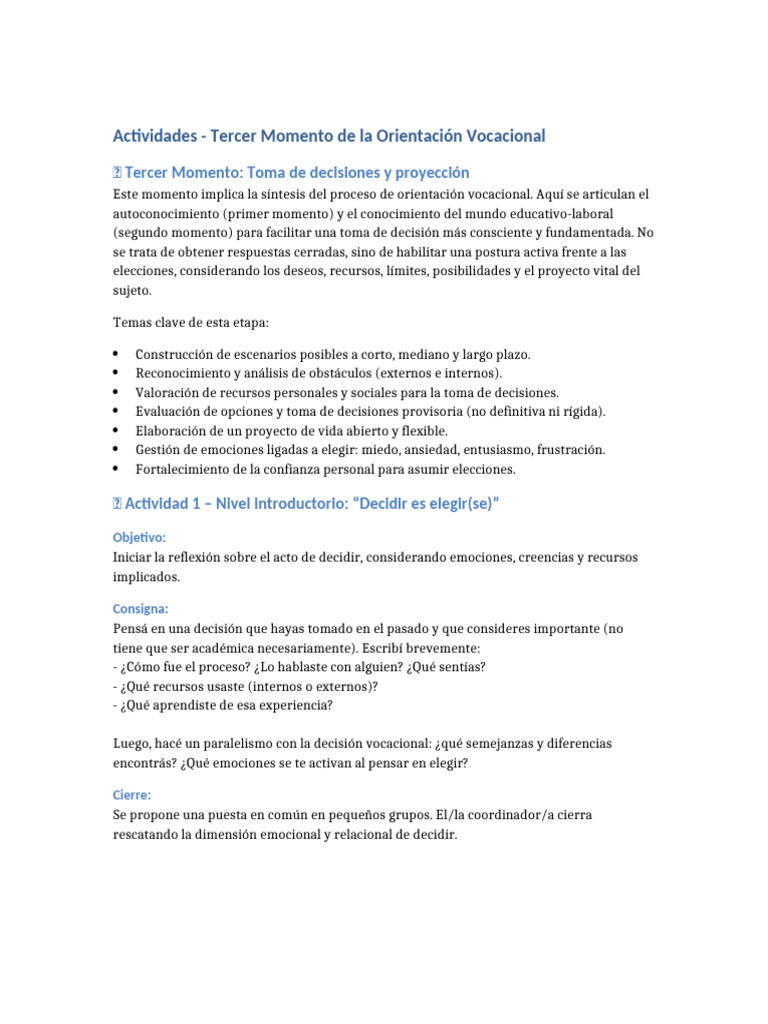 Toma de Decisiones en Orientación Vocacional | PDF | Toma de decisiones ...