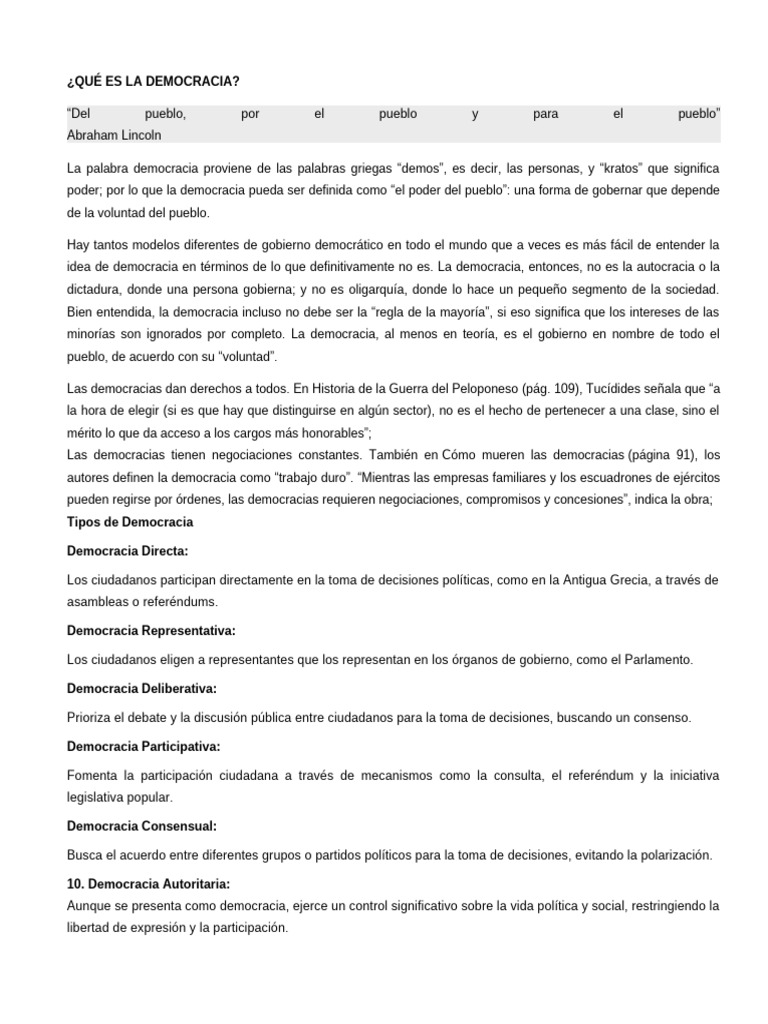 Definición y Tipos de Democracia | PDF | Democracia | Ideologías políticas