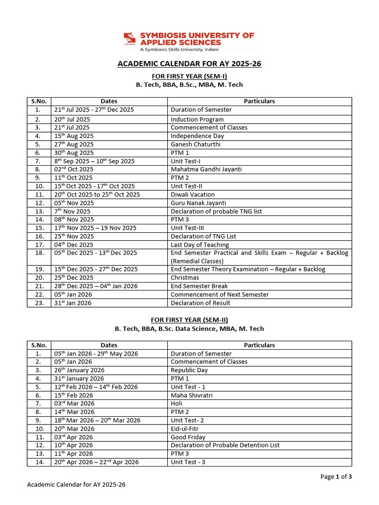 Academic Calendar AY 2025-26 Overview | PDF | Academic Term | Academia