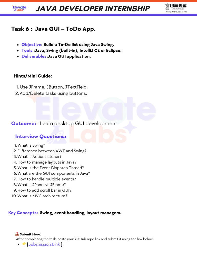 Java Swing To-Do App Internship Guide | PDF