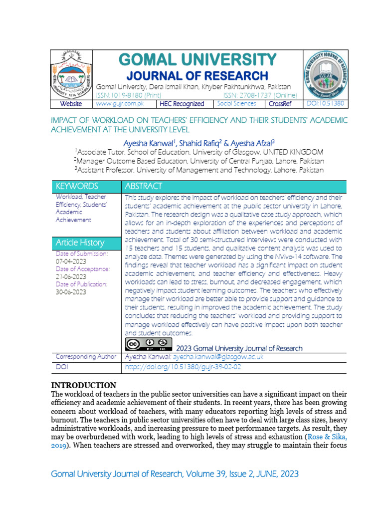 Impact of Workload On Teachers Efficiency and Their Students f5p36h1z ...