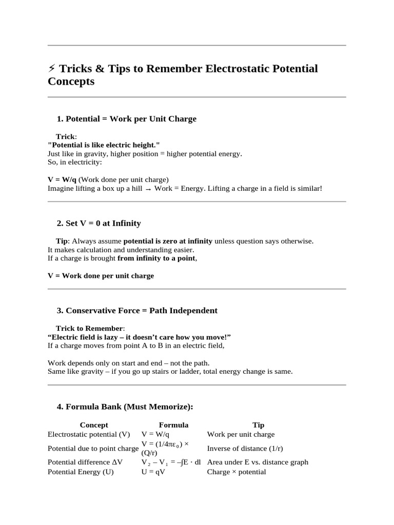 Electrostatic Potential Memory Tricks | PDF