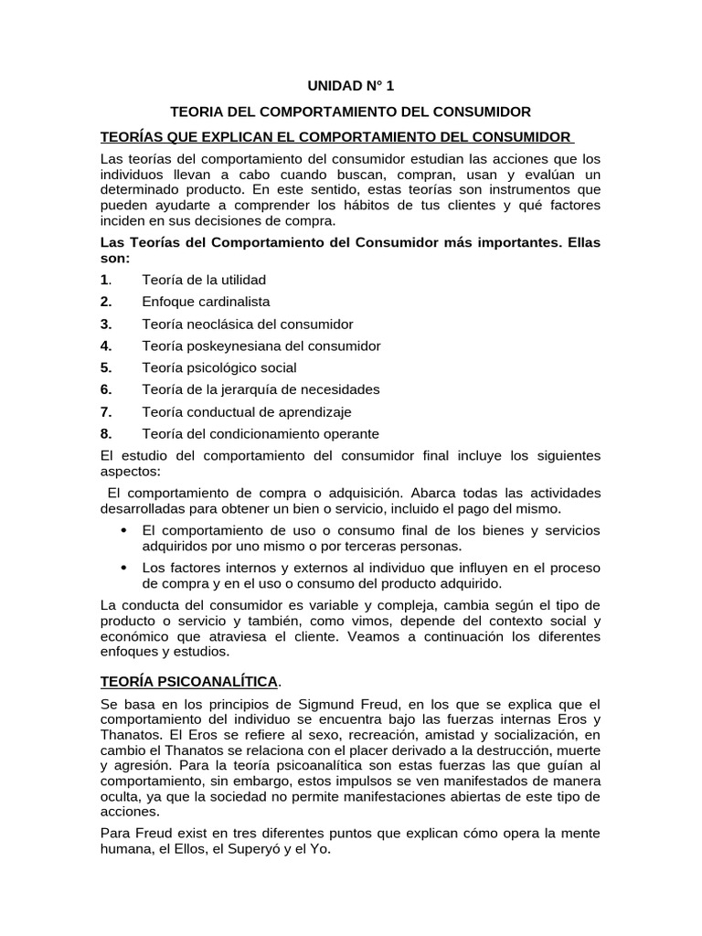 Teorías del Comportamiento del Consumidor | PDF | Comportamiento | Los ...