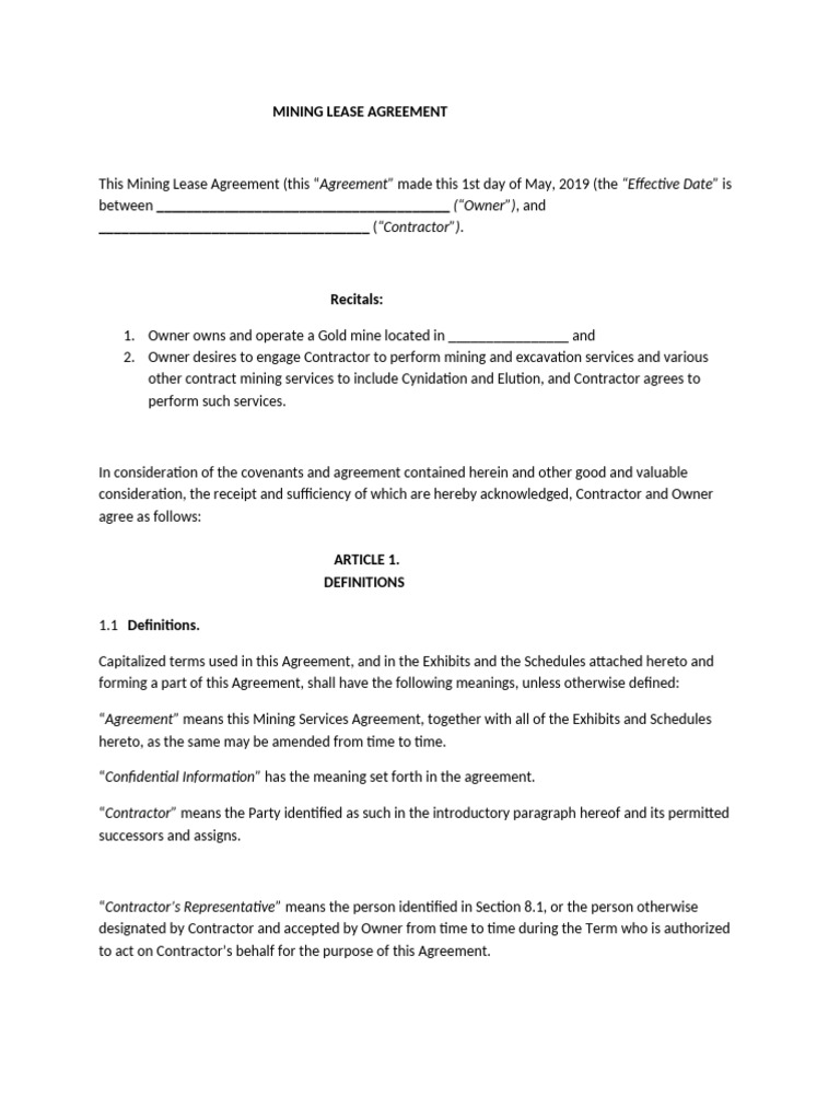 Gold Mining Lease Agreement Template | PDF | Regulatory Compliance | Mail