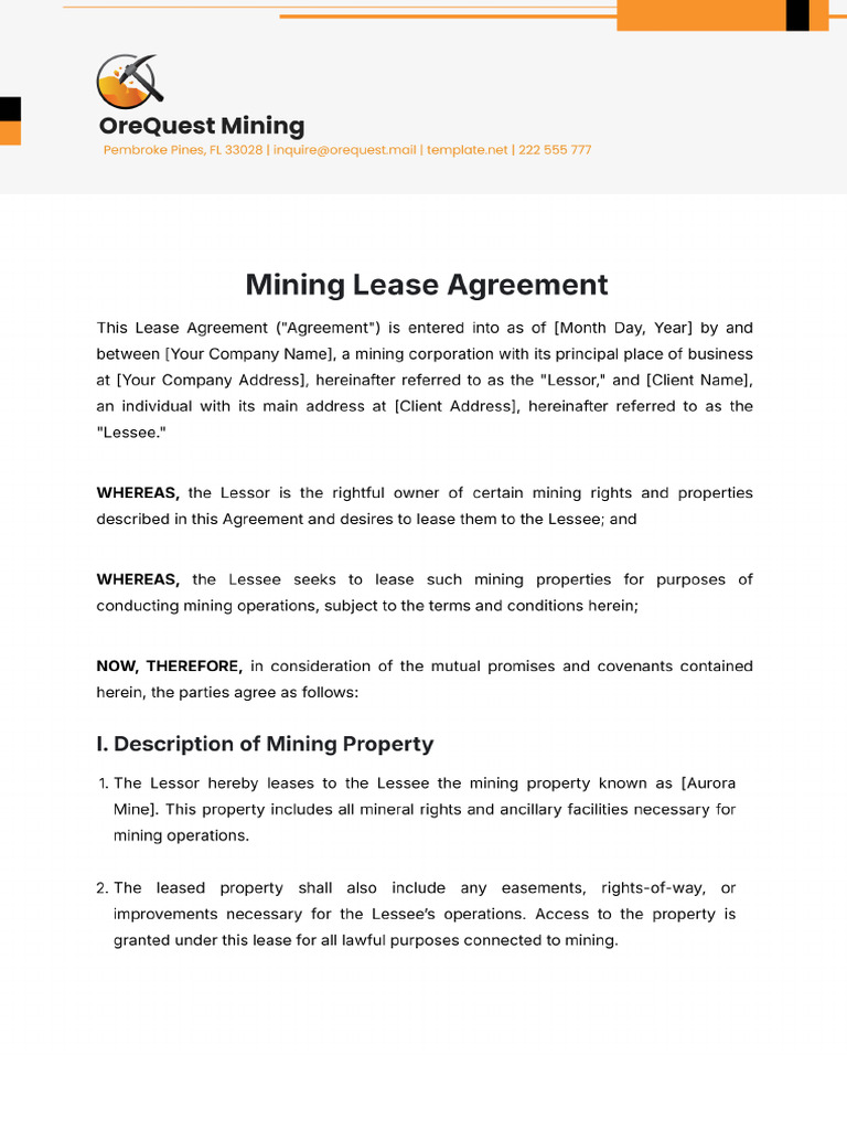 Free Mining Lease Agreement Template | PDF