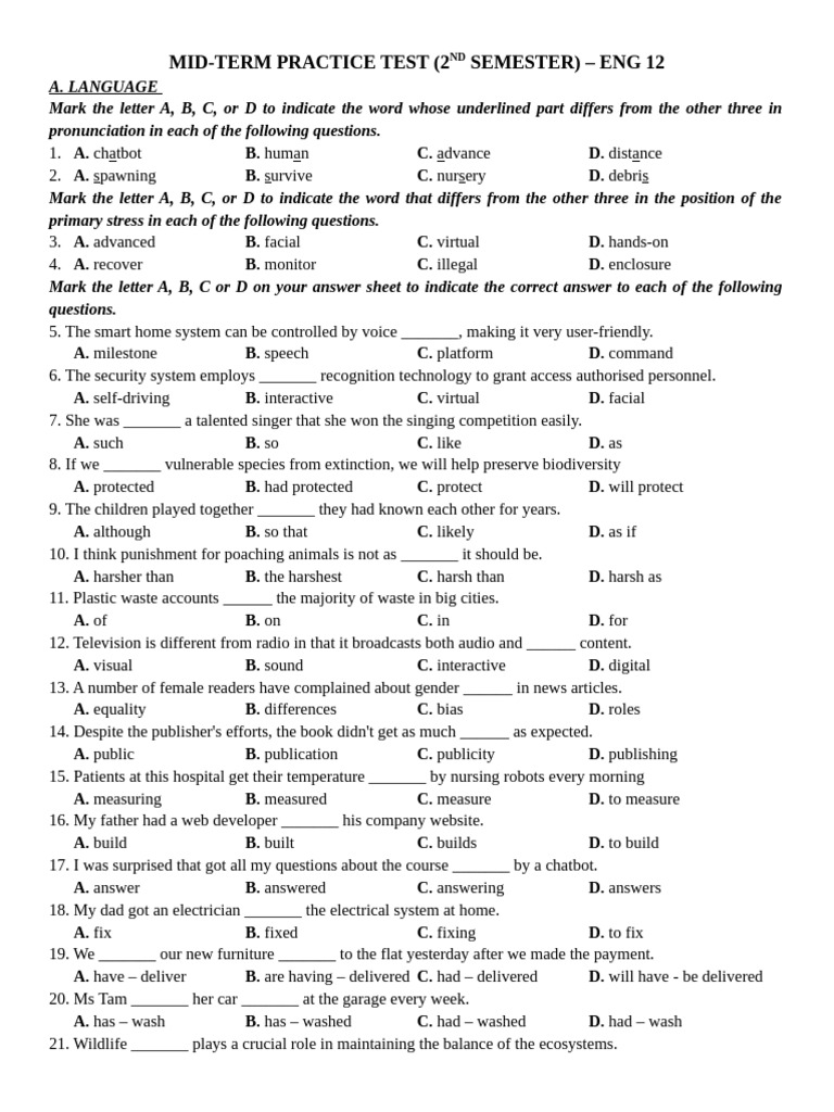 ENG 12 Mid-Term Practice Test Guide | PDF | Artificial Intelligence ...