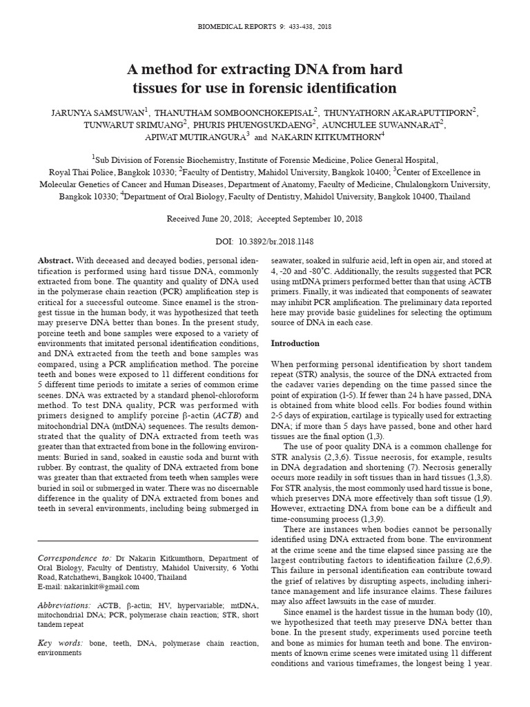 DNA Preservation in Teeth vs. Bone | PDF | Polymerase Chain Reaction ...