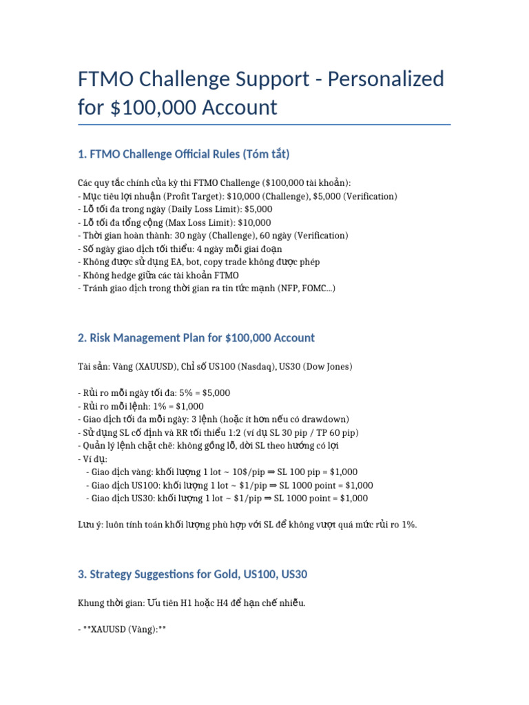 FTMO Challenge 100k Gold US100 US30 | PDF