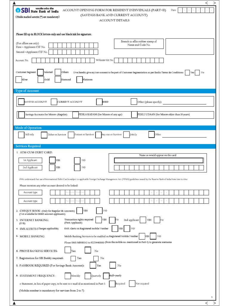 Account Opening Form for SBI Savings | PDF | Government Of India ...