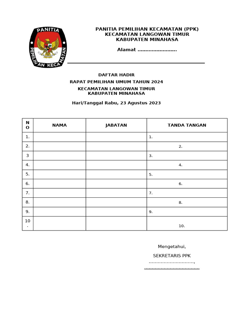 Absen Rakor 23 Agustus | PDF