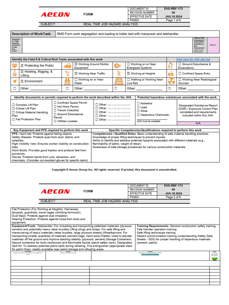 RMD Loading and Segigation - JHA 046 | PDF | Personal Protective ...
