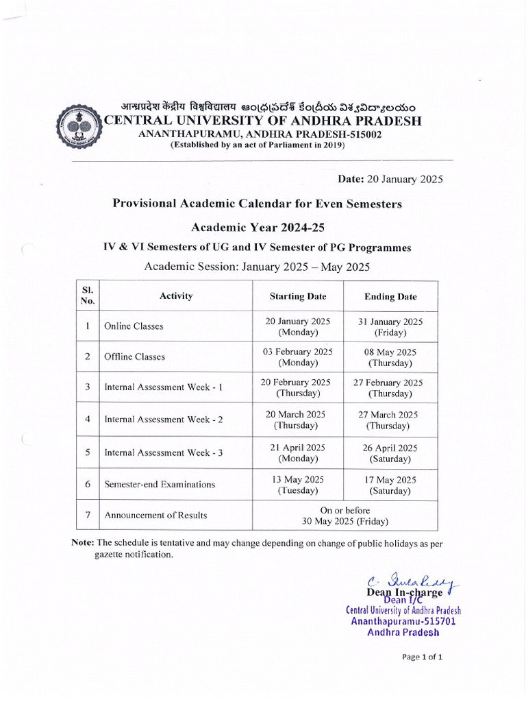 Academic Calendar - IV & VI Sem UG&PG - AY 2024-25-250121 - 143301 | PDF