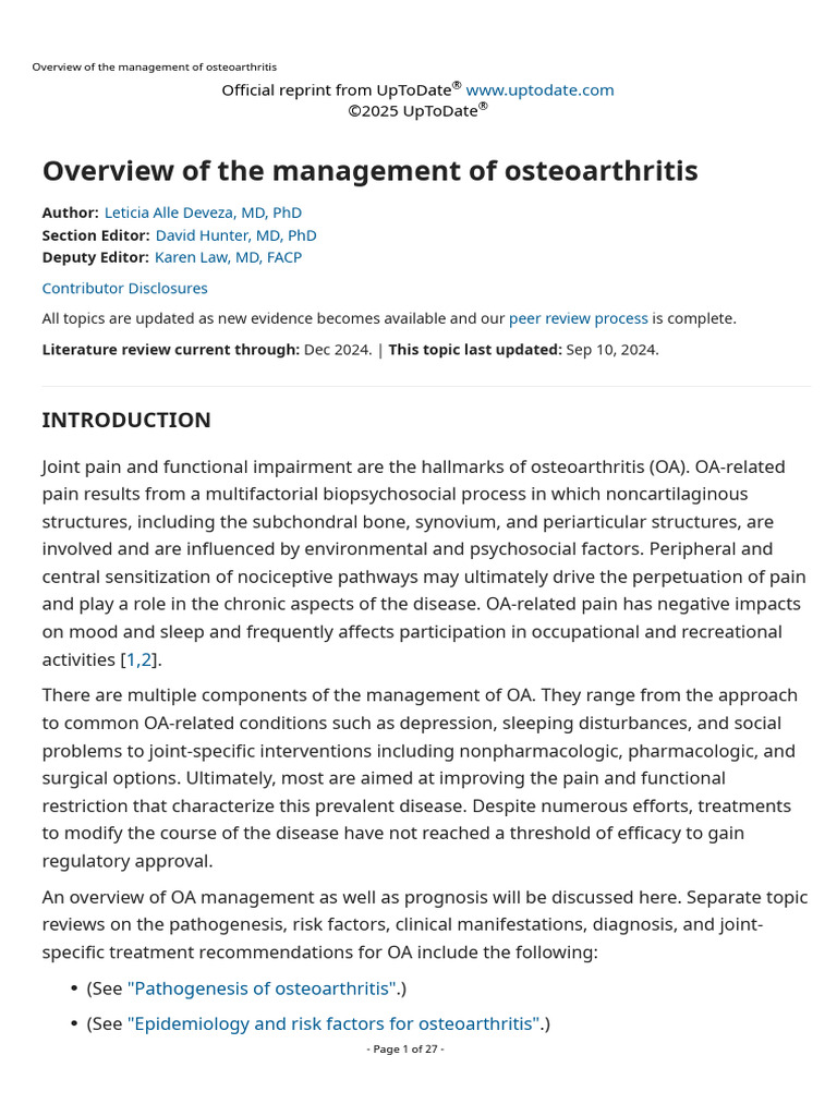 Osteoarthritis Management Overview | PDF | Osteoarthritis ...