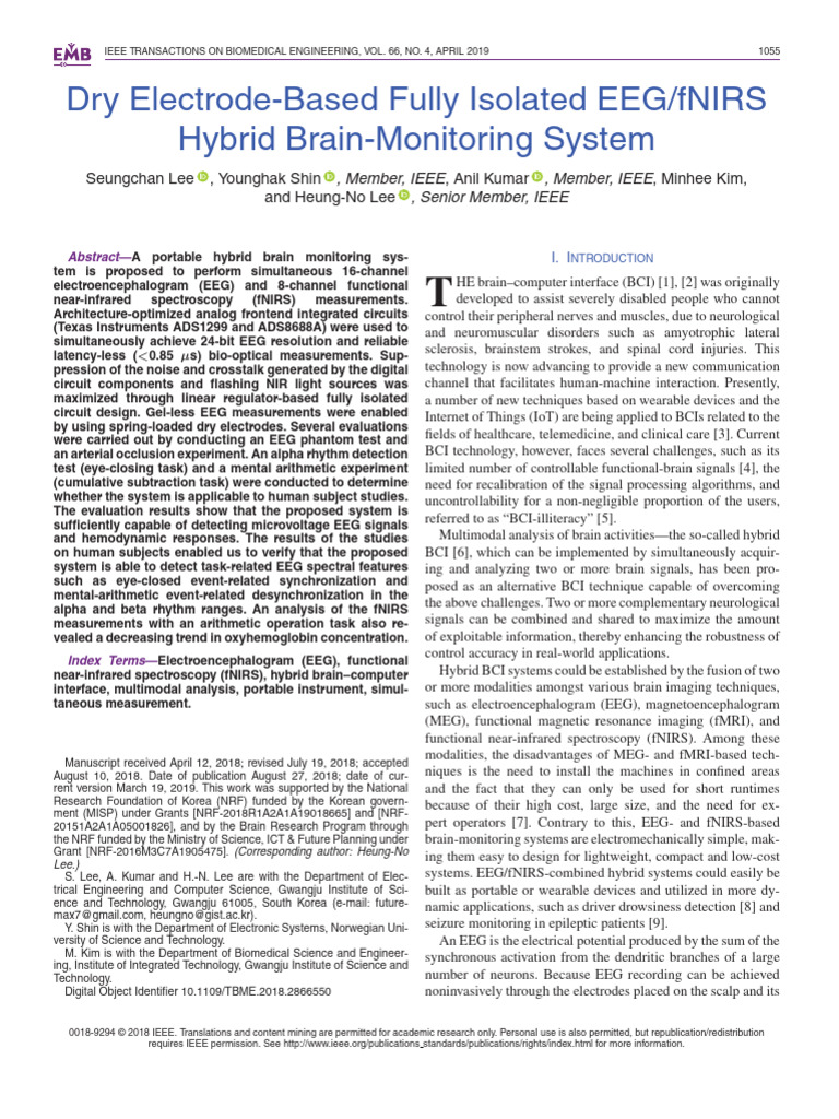 Dry Electrode-Based Fully Isolated EEG FNIRS Hybrid Brain-Monitoring ...