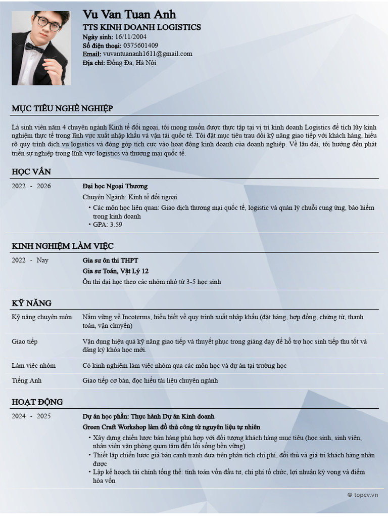 Vu Van Tuan Anh TopCV - VN 040725.02322 | PDF