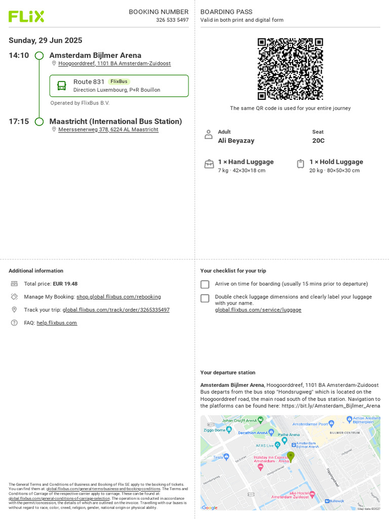 FlixBus Boarding Pass: Amsterdam to Maastricht | PDF | Land Transport ...