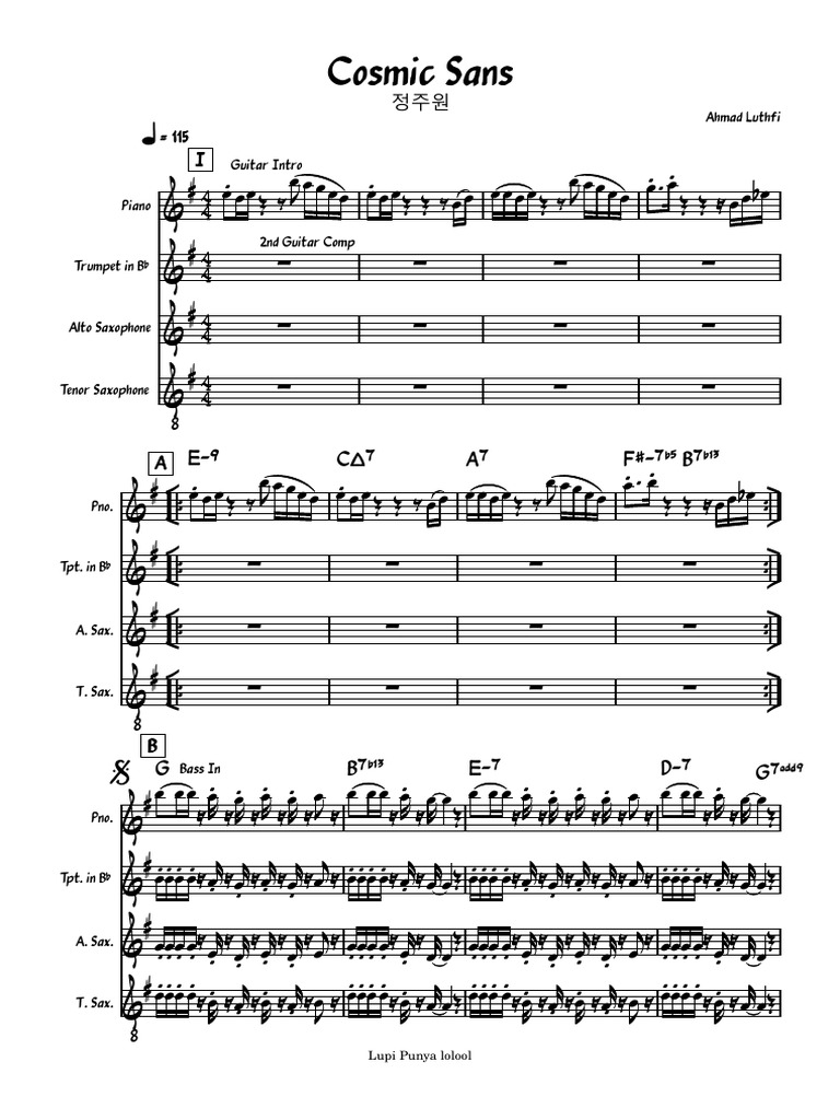 Cosmic Sans Full Score | PDF | Aerophones | American Styles Of Music