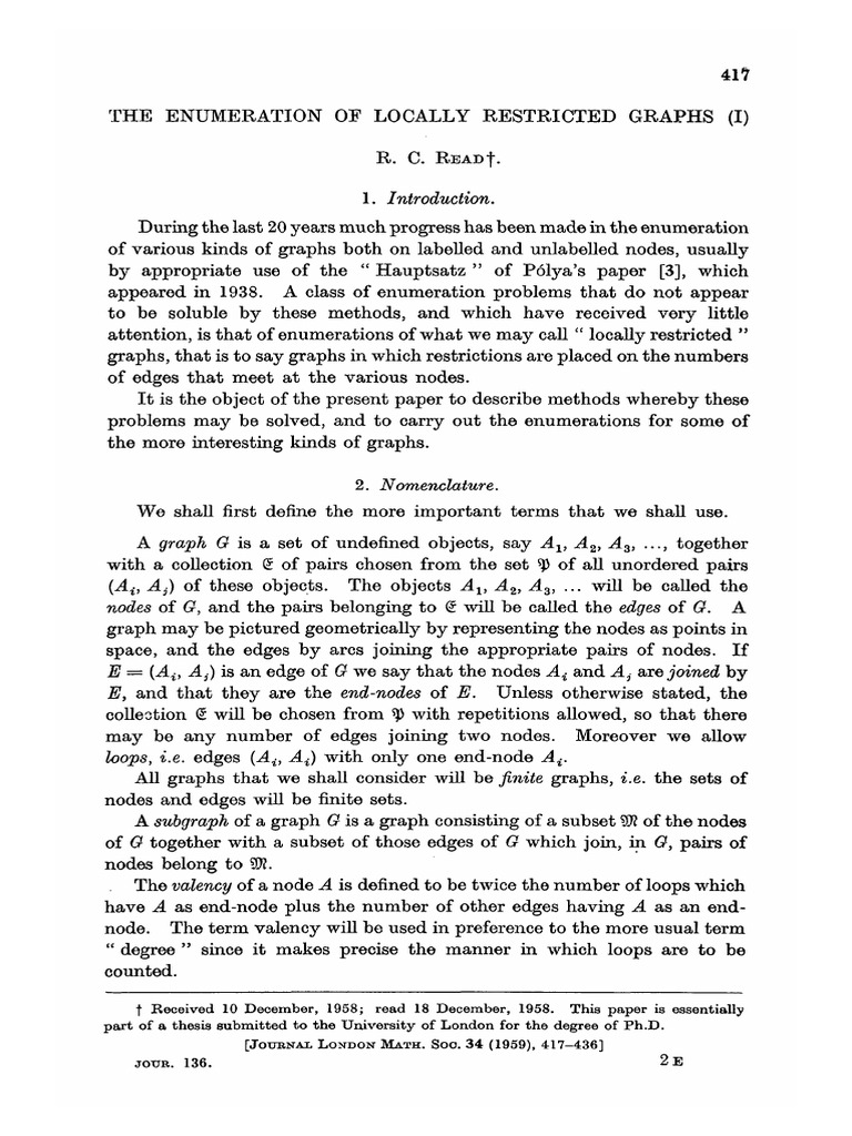 Journal of London Math Soc - October 1959 - Read - The Enumeration of ...