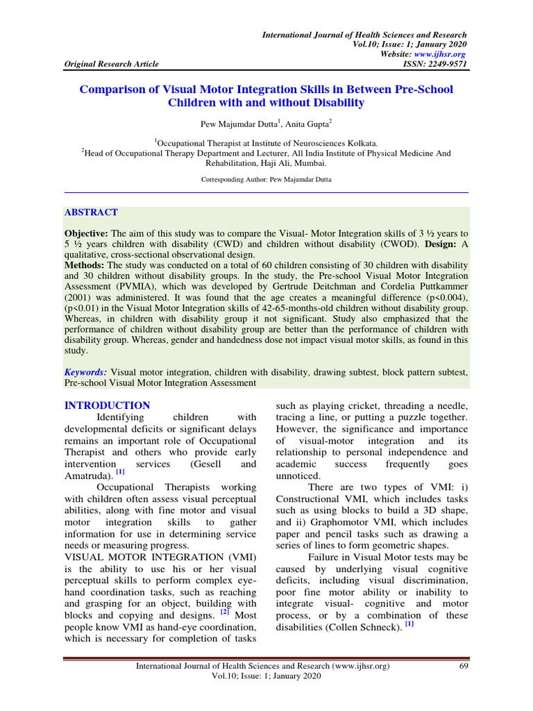 Comparison of Visual Motor Integration S | PDF | Occupational Therapy ...
